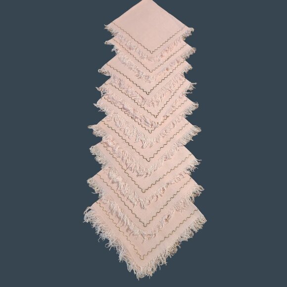 Vintage Pink Linen Napkins With Gold Embroidered Trim & Fringe - Set Of 9 - Picture 5 of 8